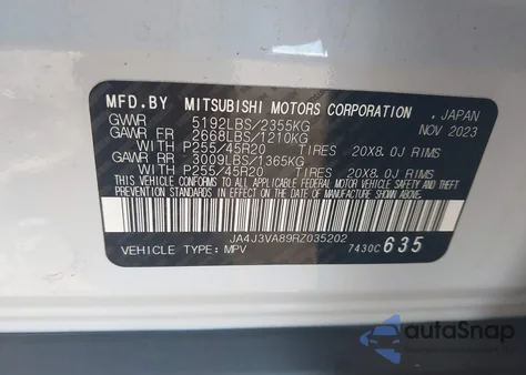 2024 Mitsubishi Outlander Se 2.5 2Wd из США, поврежденный, VIN JA4J3VA89RZ035202